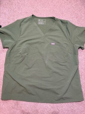 FIGS Scrub Top Women 3XL Moss Green V-Neck 3-Pocket Technical Collection